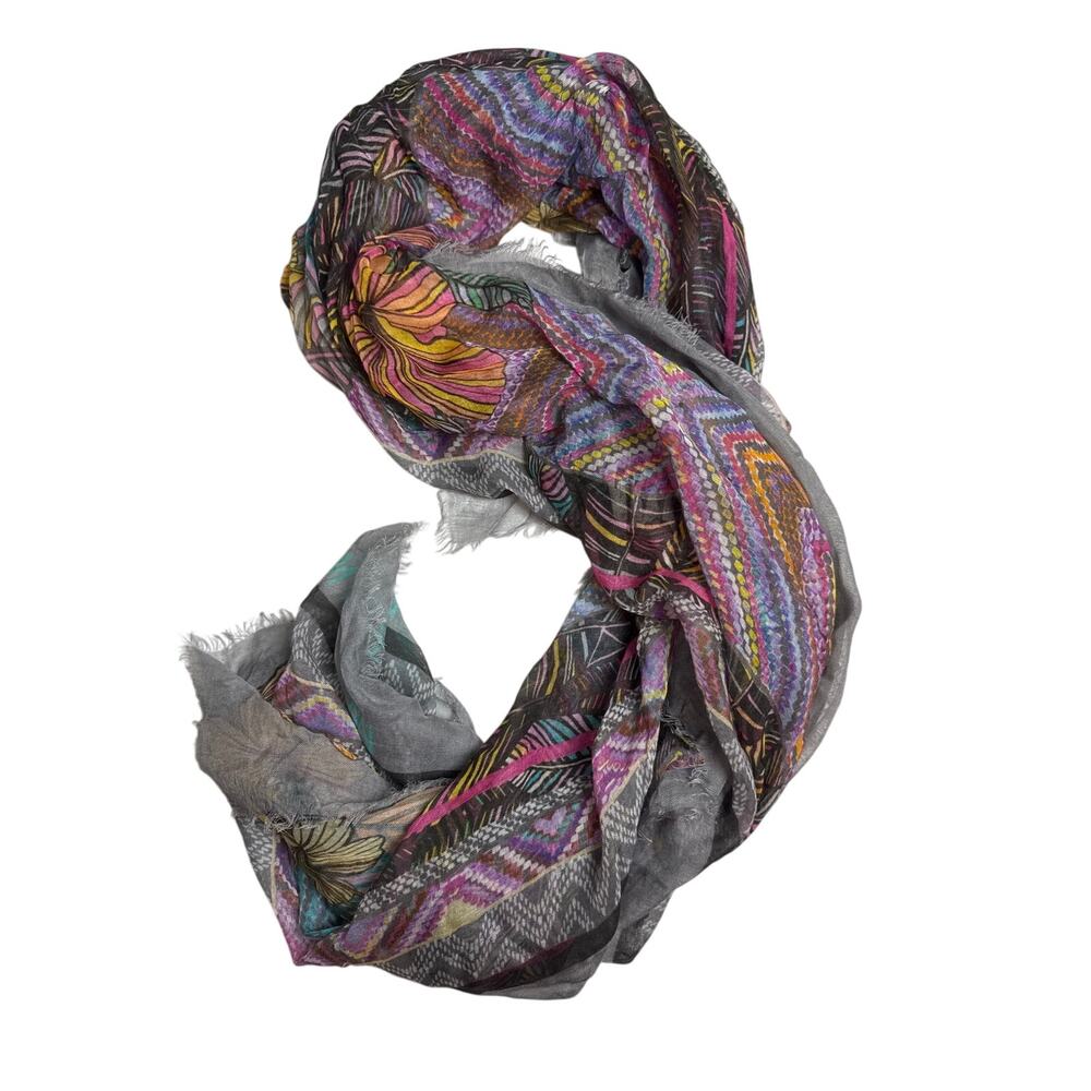 Matthew Williamson Floral Fringe Shawl Gray Multicolor Large Square Scarf Boho